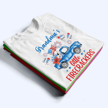 Grandma's Little Firecrackers 4th of July Patriotic - Personalized Custom T Shirt - Gift for Grandma/Nana/Mimi, Mom, Wife, Grandparent