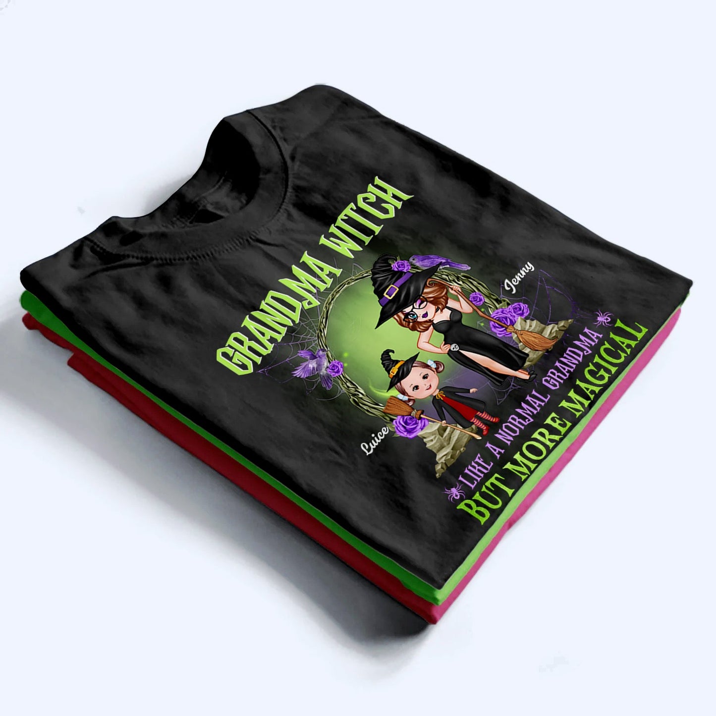 Purple And Green Pretty Grandma - Personalized Custom T Shirt - Halloween Gift for Grandma, Nana, Grammy