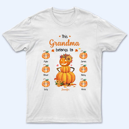 Pumpkin This Grandma Belongs To - Personalized Custom T Shirt - Fall Season Gift for Grandma/Nana/Mimi, Mom, Wife, Grandparent