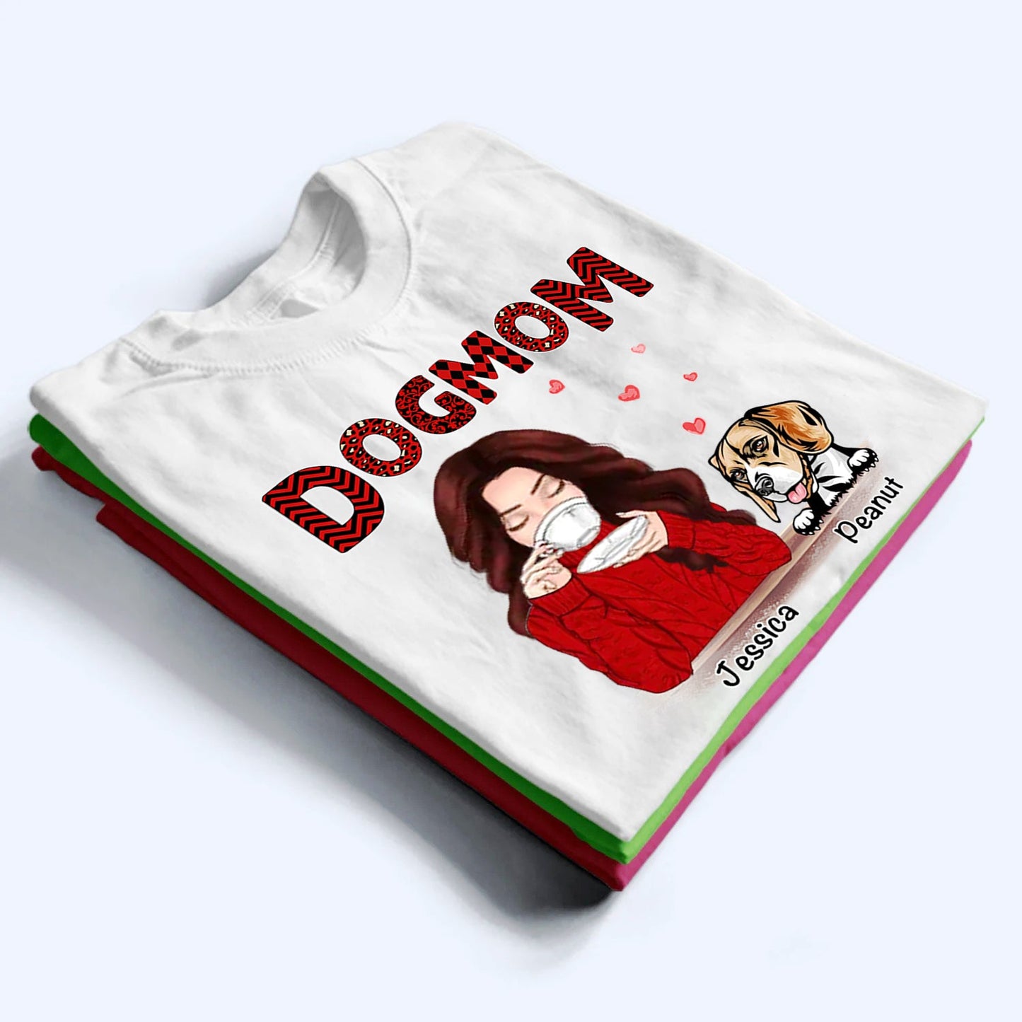 Dog Mom Red Patterned - Personalized Custom T Shirt - Gift for Women, Dog Mom, Dog Lovers