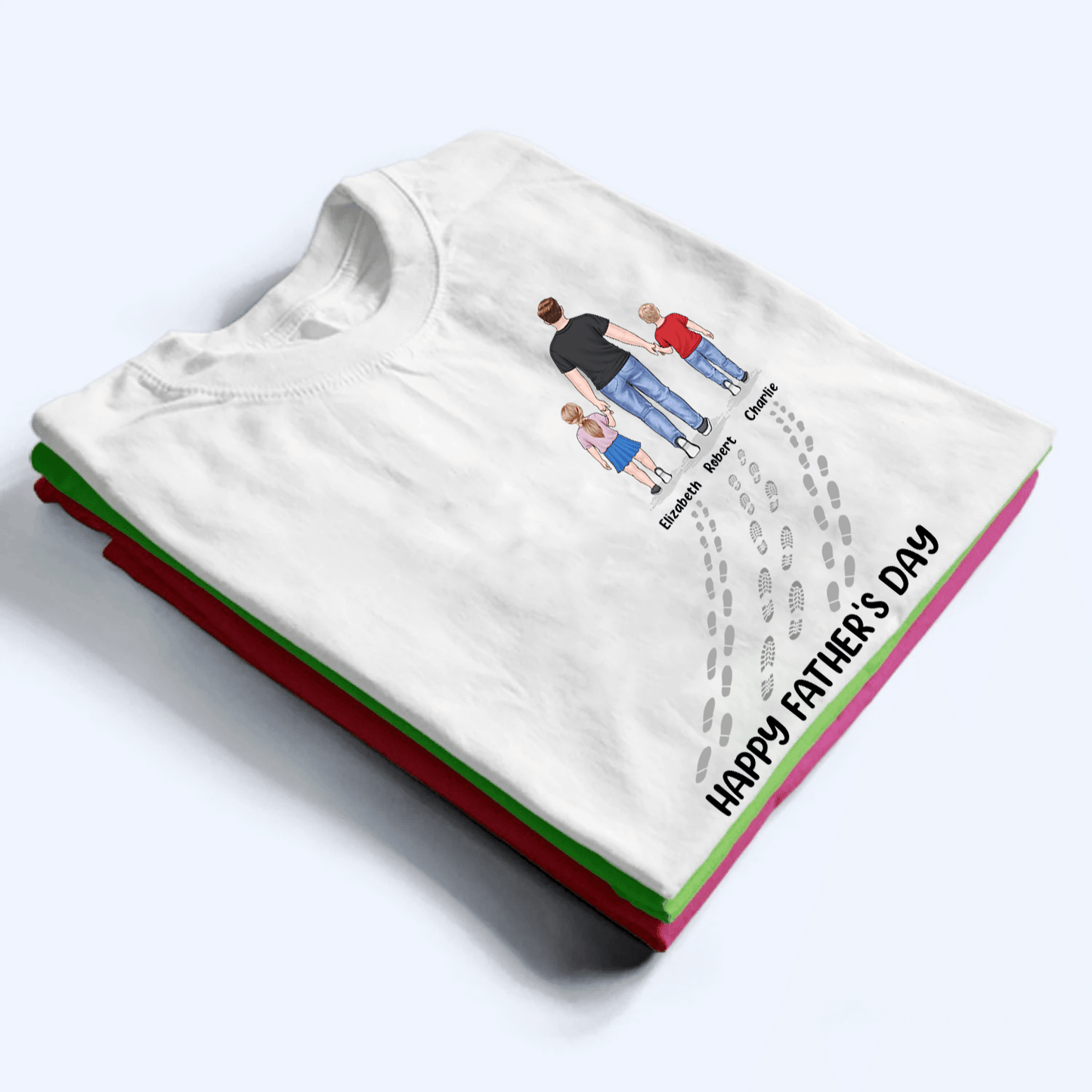 Fathers And Childs Footprints - Personalized Custom T Shirt - Father's Day Gift for Dad, Papa, Grandpa, Daddy, Dada
