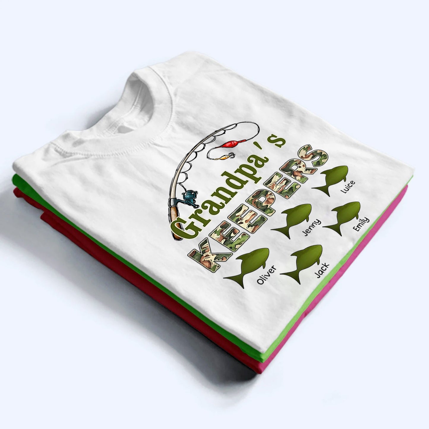 Grandpa‘s Keepers Pattern Fishing - Personalized Custom T Shirt - Gift for Dad, Papa, Grandpa, Daddy, Dada
