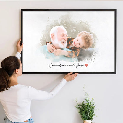 Custom Photo Grandpa and Kid Portrait - Personalized Poster/Canvas - Gift For Grandpa/Grandma, Mom/Dad