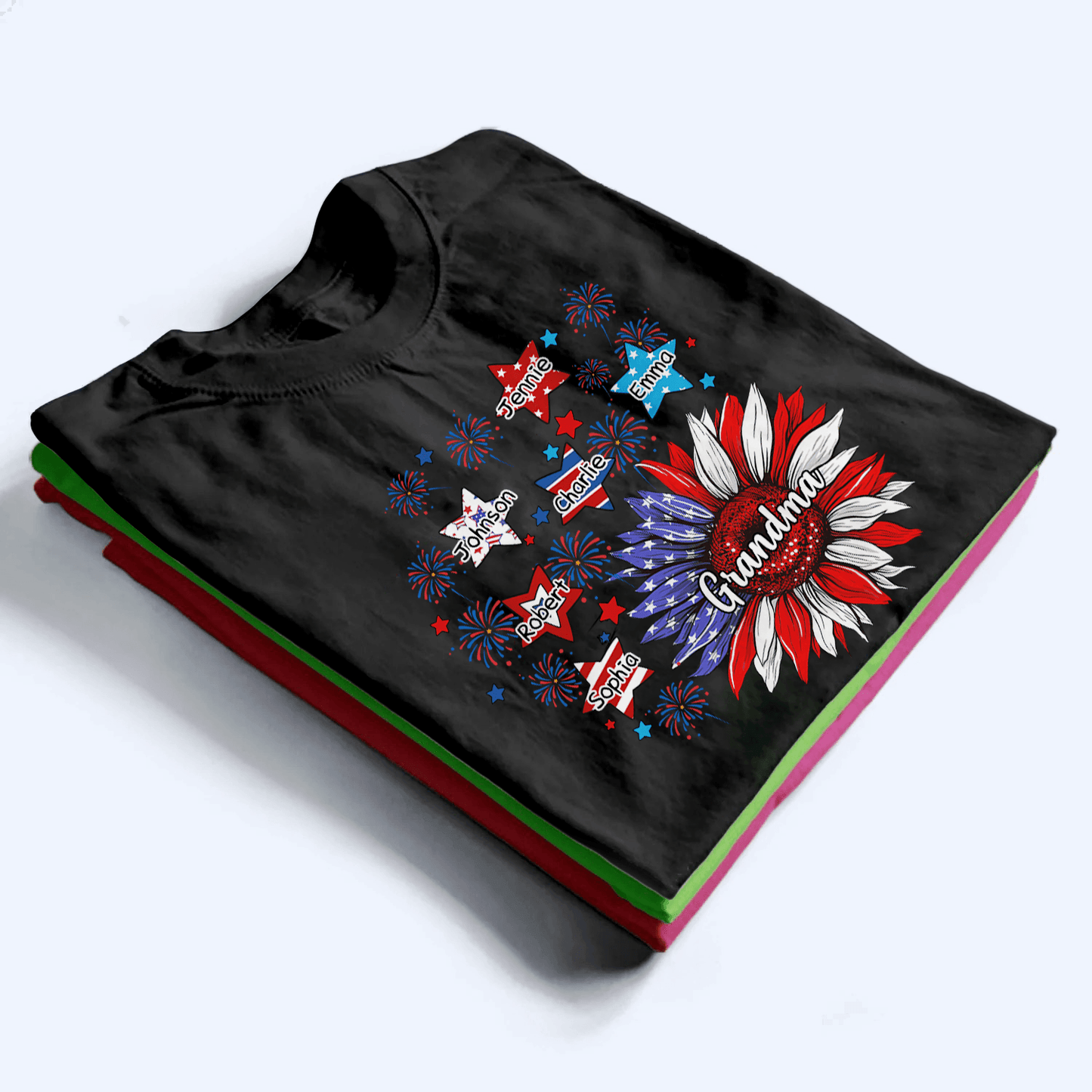 Sunflowers 4th Of July Grandma - Personalized Custom T Shirt - Birthday, Loving, Funny Gift for Grandma/Nana/Mimi, Mom, Wife, Grandparent