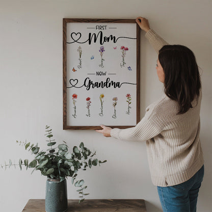 Birth Month Flower First Mom Now Grandma - Personalized Poster/Canvas - Gift For Gift For Grandma, Mom, Mother's Day