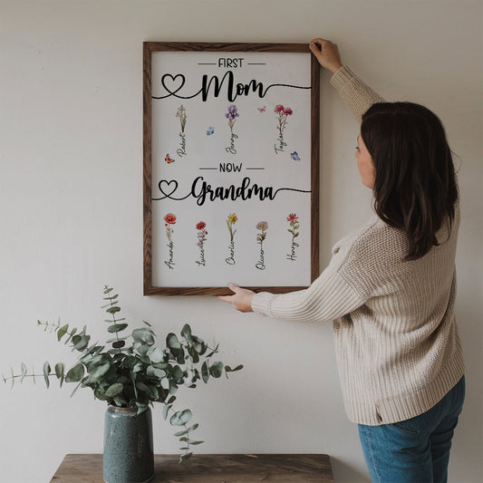 Birth Month Flower First Mom Now Grandma - Personalized Poster/Canvas - Gift For Gift For Grandma, Mom, Mother's Day
