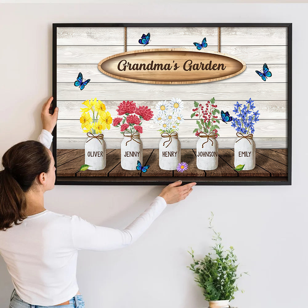 Grandma‘s Garden Watercolor Birth Month Flowers - Personalized Poster/Canvas - Gift for Grandma, Mom