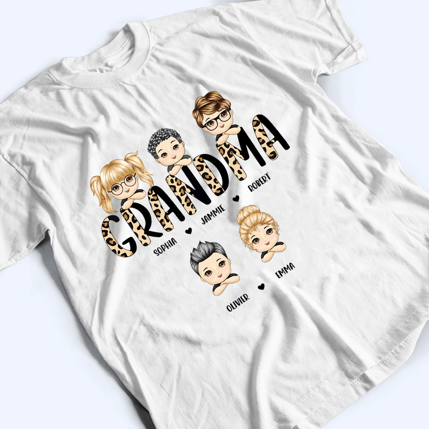 Leopard Grandma Title - Personalized Custom T Shirt - Gift for Grandma/Nana/Mimi, Mom, Wife, Mother's Day