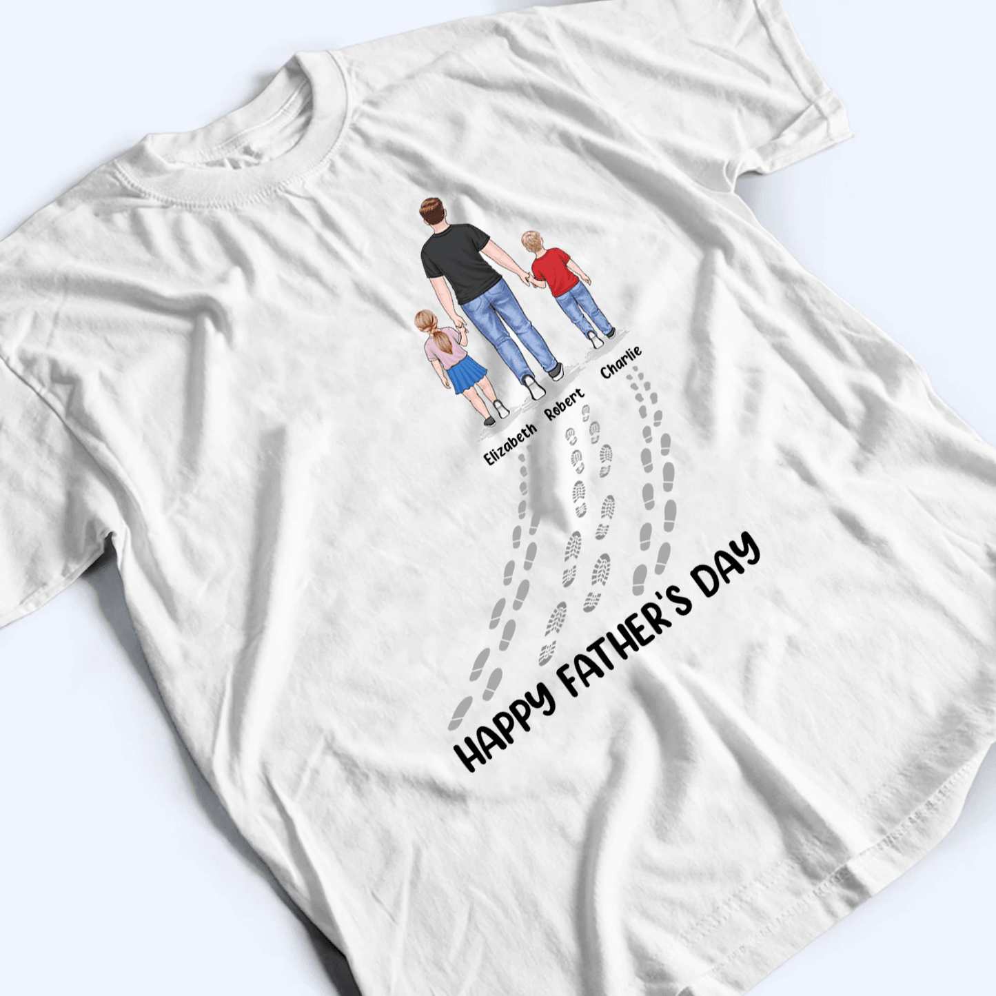 Fathers And Childs Footprints - Personalized Custom T Shirt - Father's Day Gift for Dad, Papa, Grandpa, Daddy, Dada