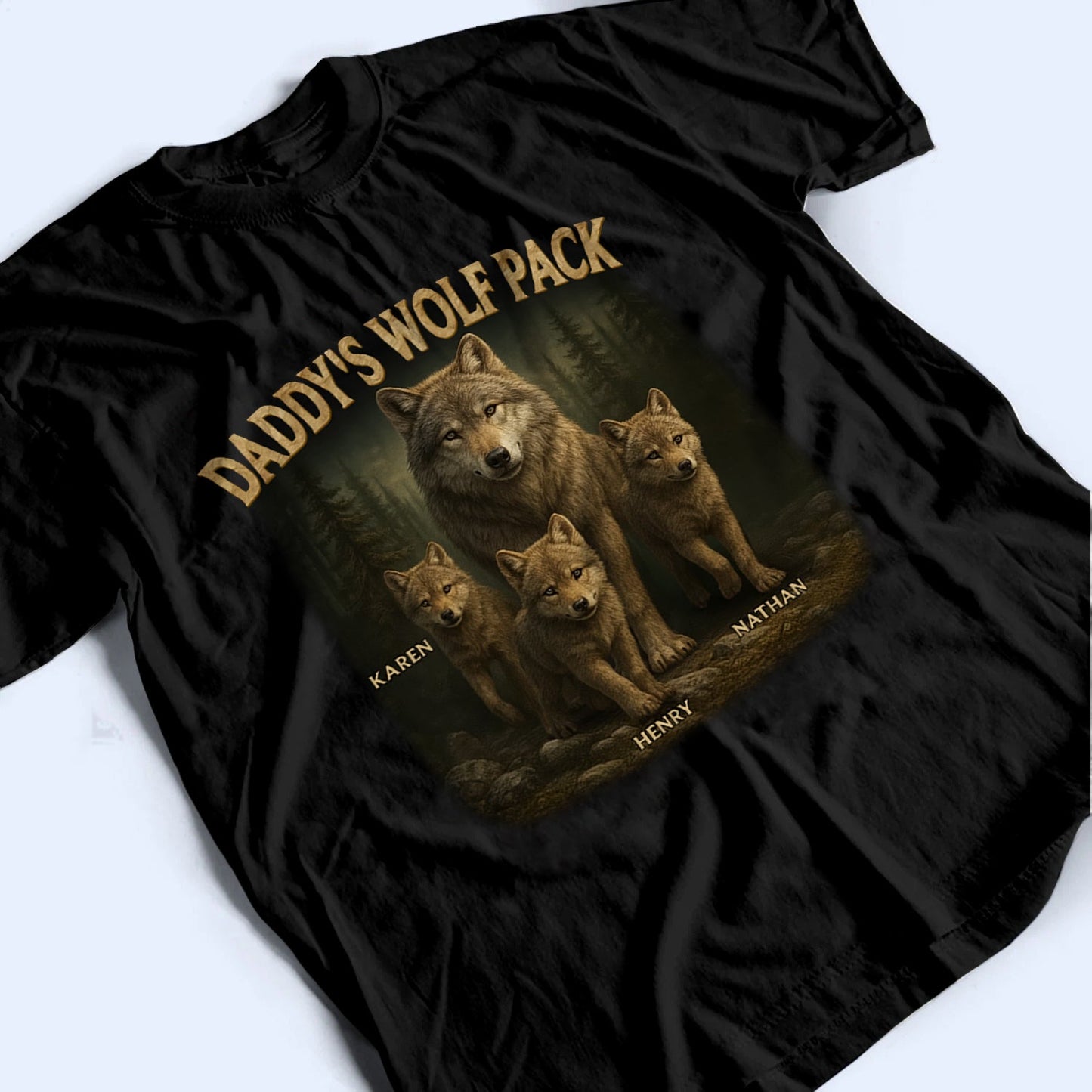 Papa’s Wolf Pack - Personalized Custom T Shirt - Father's Day Gift for Dad, Papa, Grandpa, Daddy, Dada