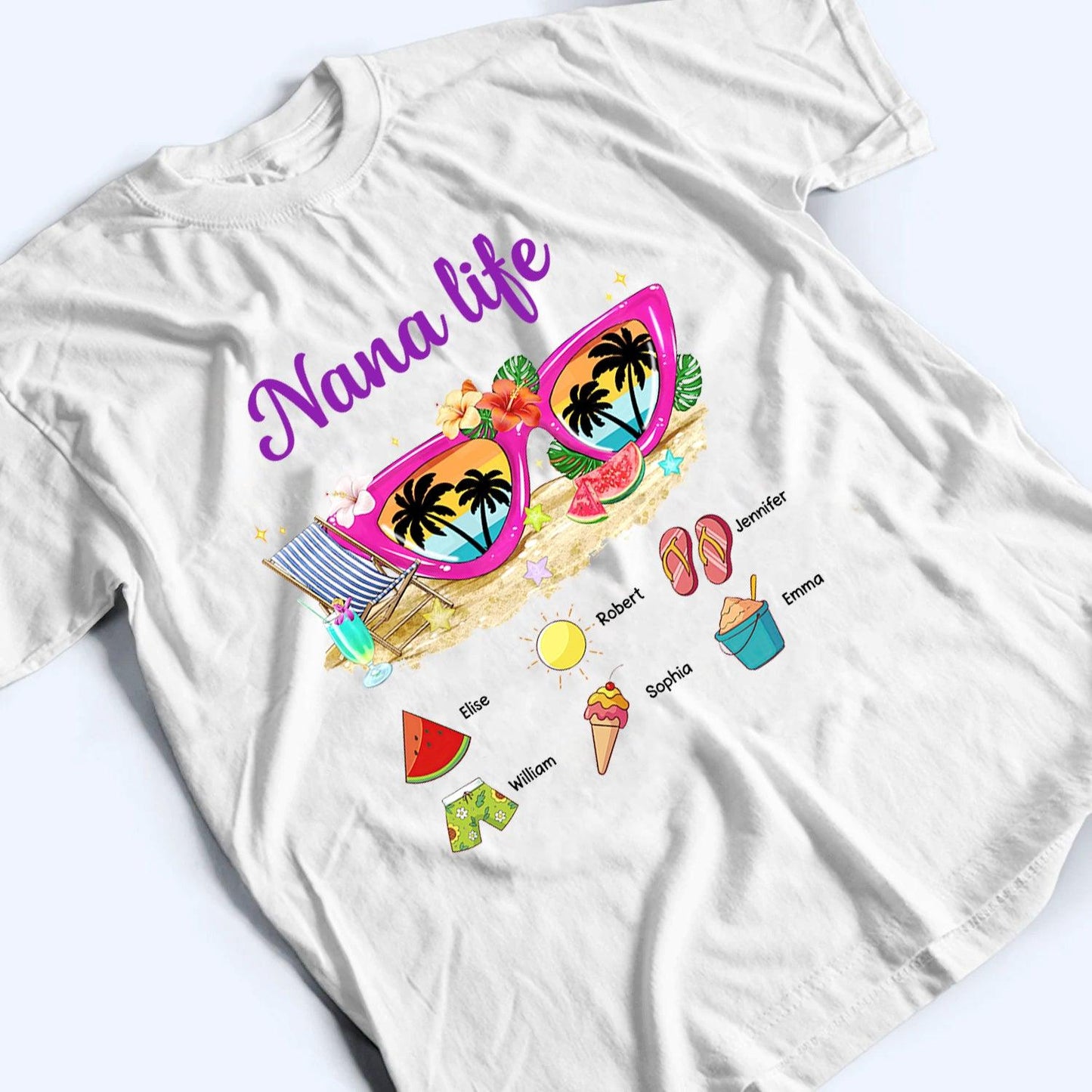 Grandma Life Sunglasses Beach Vibes Summer Vacation - Personalized Custom T Shirt - Gift for Grandma/Nana/Mimi, Mom, Wife, Grandparent
