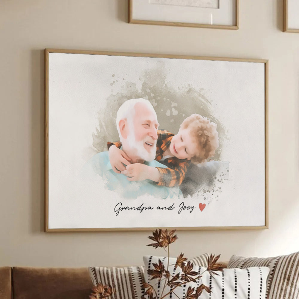 Custom Photo Grandpa and Kid Portrait - Personalized Poster/Canvas - Gift For Grandpa/Grandma, Mom/Dad