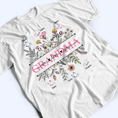 Wildflower Grandma We Love You - Personalized Custom T Shirt - Gift for Grandma/Nana/Mimi, Mom, Wife, Grandparent