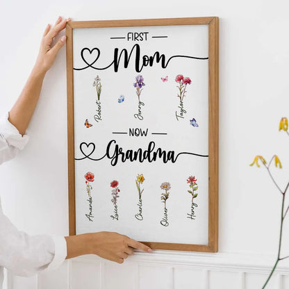Birth Month Flower First Mom Now Grandma - Personalized Poster/Canvas - Gift For Gift For Grandma, Mom, Mother's Day