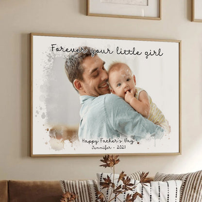 Custom Photo Dad and Kid Portrait - Personalized Poster/Canvas - Father's Day Gift For Dad, Daddy