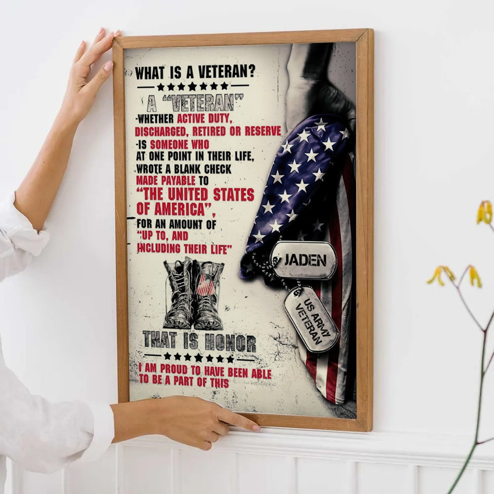 Personalized Name Proud Veteran - Personalized Poster/Canvas Print - Gift For Military Veteran Dad Grandpa Veteran