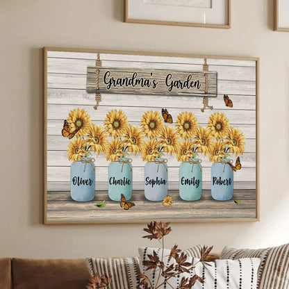 Grandma‘s Garden Sunflower Vase - Personalized Poster/Canvas - Gift for Grandma, Nana, Grandparent