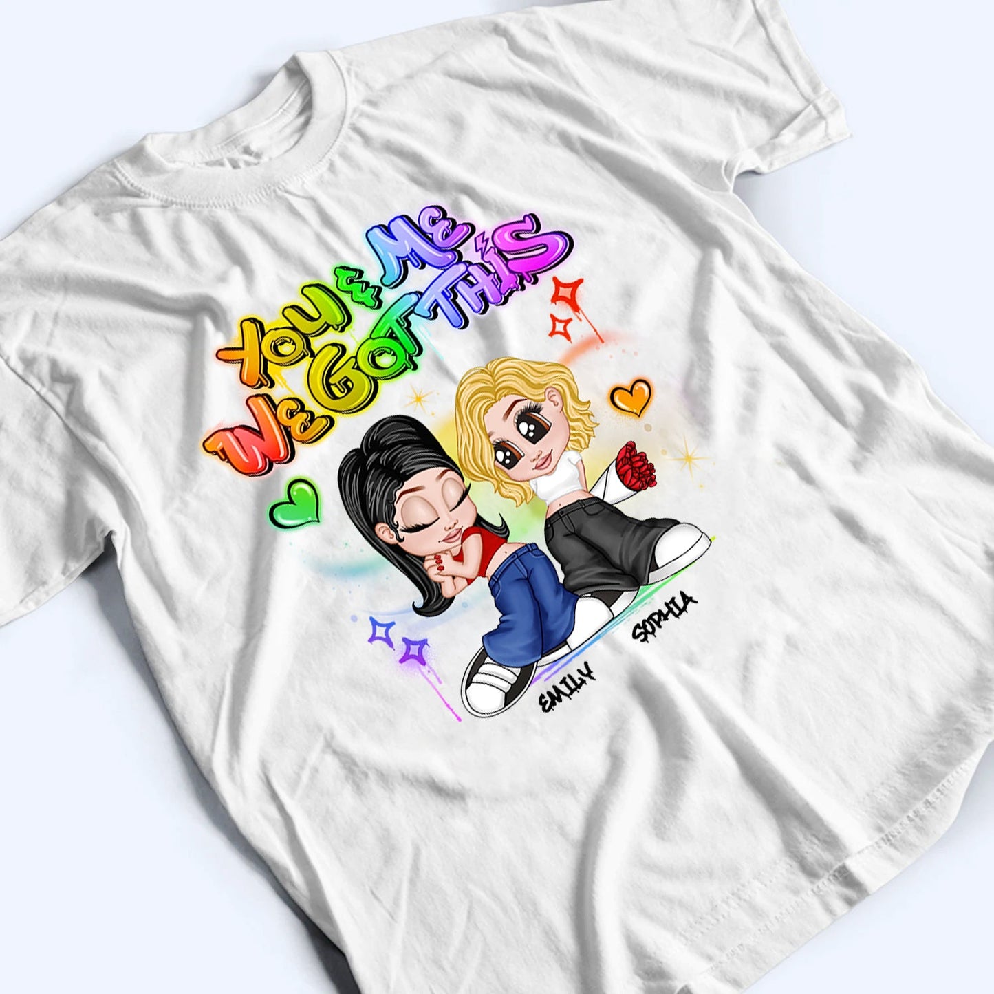 LGBT Y2K Couple Personalized Custom T Shirt -  Gift For Her/Him, Husband/Wife, Couples on Anniversary, Pride Month