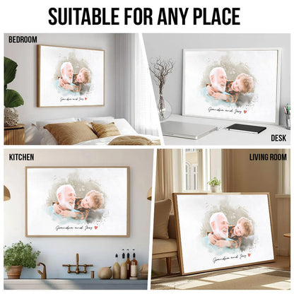 Custom Photo Grandpa and Kid Portrait - Personalized Poster/Canvas - Gift For Grandpa/Grandma, Mom/Dad