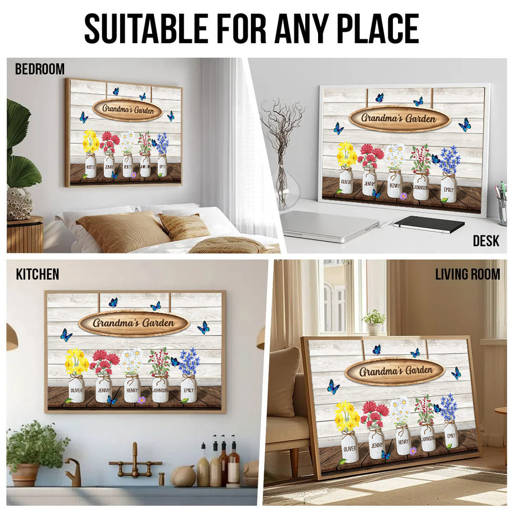 Grandma‘s Garden Watercolor Birth Month Flowers - Personalized Poster/Canvas - Gift for Grandma, Mom