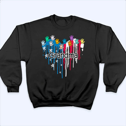 Grandpa/Grandma Heart Hand Print - Personalized Custom T Shirt - Gift for Mom, Dad, Grandma, Grandpa
