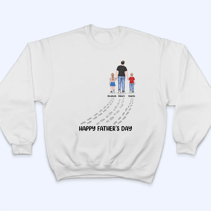 Fathers And Childs Footprints - Personalized Custom T Shirt - Father's Day Gift for Dad, Papa, Grandpa, Daddy, Dada