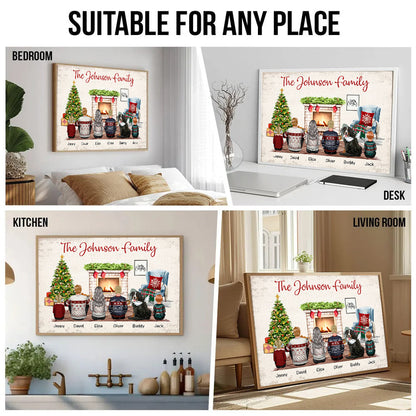 Christmas Family Back View Sitting Together - Personalized Poster/Canvas - Gift For Family Members, Mom and Dad