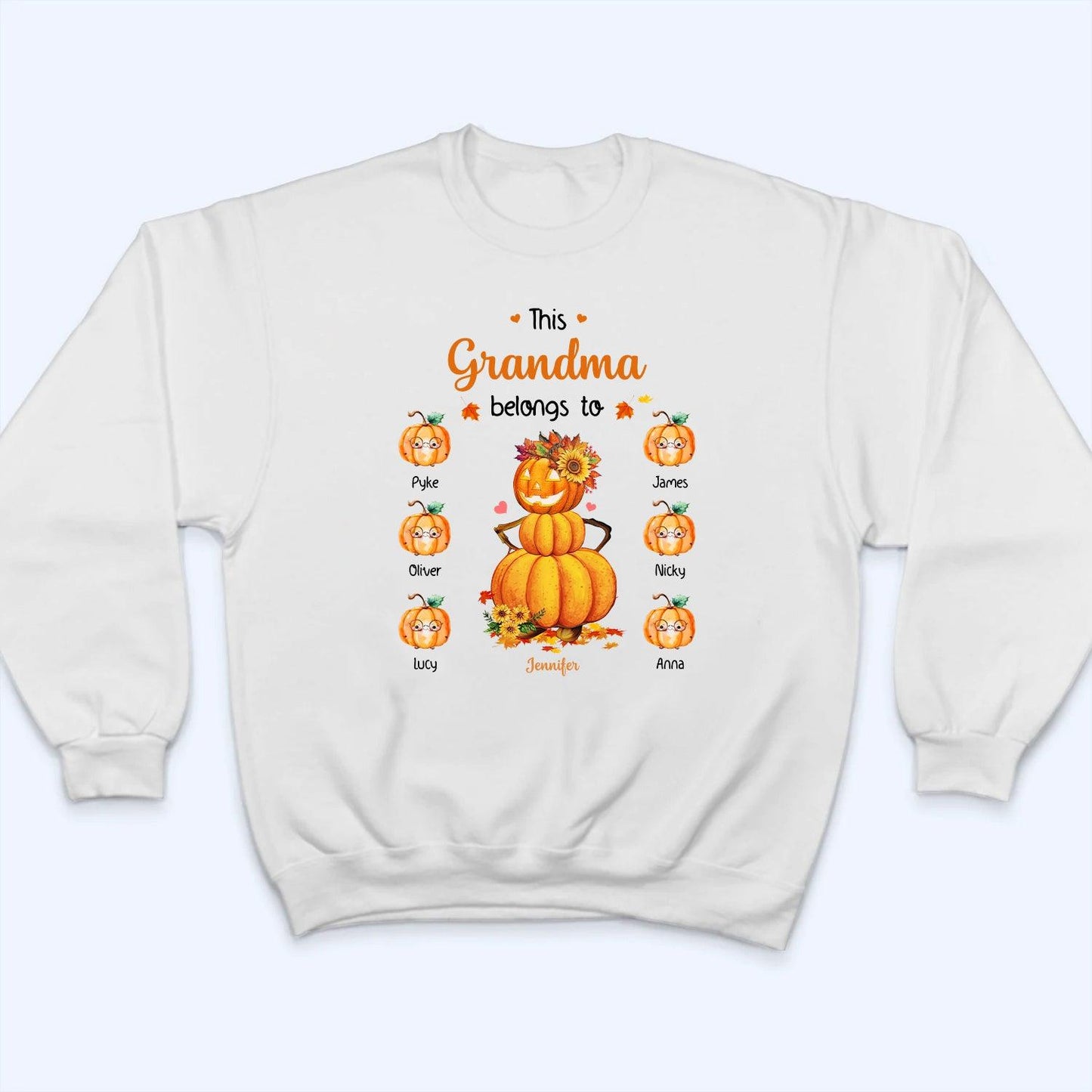 Pumpkin This Grandma Belongs To - Personalized Custom T Shirt - Fall Season Gift for Grandma/Nana/Mimi, Mom, Wife, Grandparent