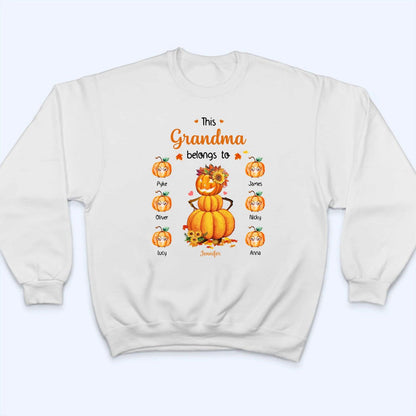 Pumpkin This Grandma Belongs To - Personalized Custom T Shirt - Fall Season Gift for Grandma/Nana/Mimi, Mom, Wife, Grandparent