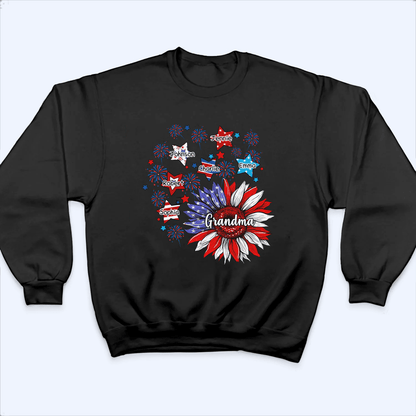 Sunflowers 4th Of July Grandma - Personalized Custom T Shirt - Birthday, Loving, Funny Gift for Grandma/Nana/Mimi, Mom, Wife, Grandparent