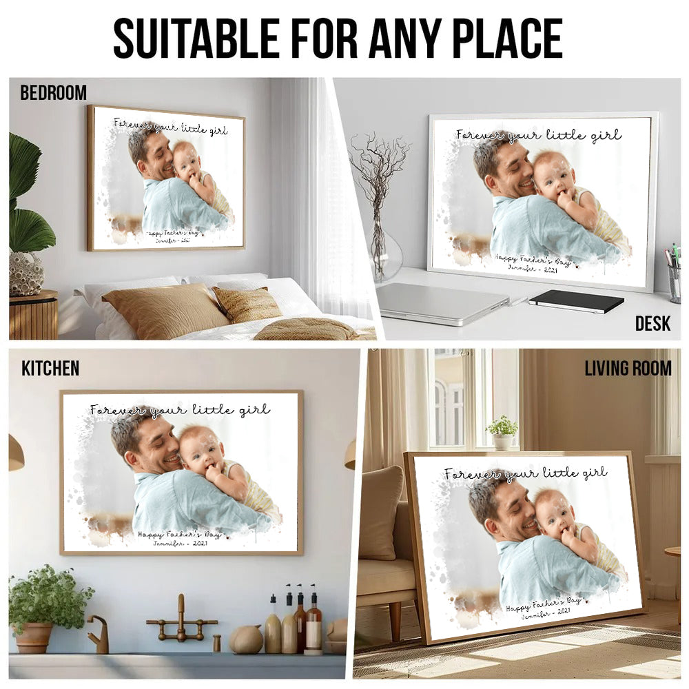 Custom Photo Dad and Kid Portrait - Personalized Poster/Canvas - Father's Day Gift For Dad, Daddy