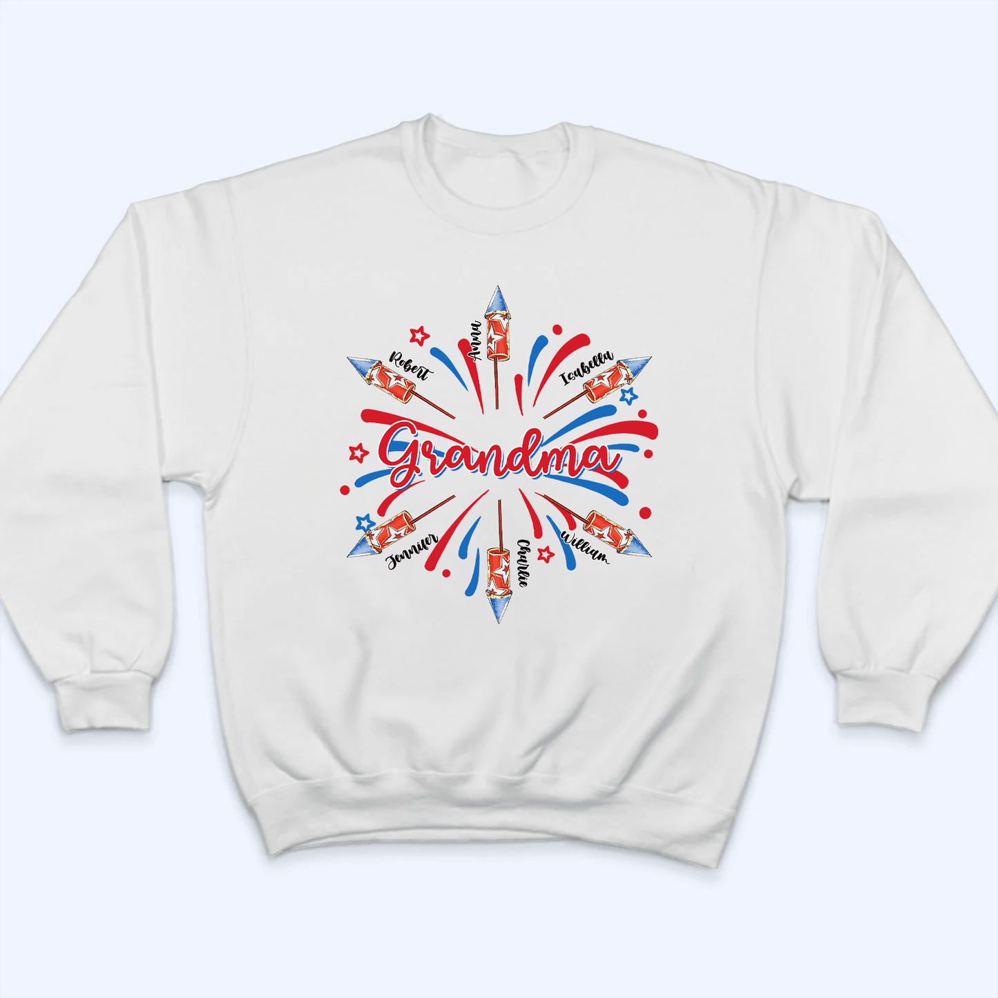 Patriotic 4th of July Grandma With Grandkids Names - Personalized Custom T Shirt - Gift for Grandma/Nana/Mimi, Mom, Wife, Grandparent