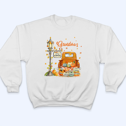 Fall Season Pumpkin Truck Grandma's Little Pumpkins - Personalized Custom T Shirt - Fall Season Gift for Grandma/Nana/Mimi, Mom, Wife, Grandparent