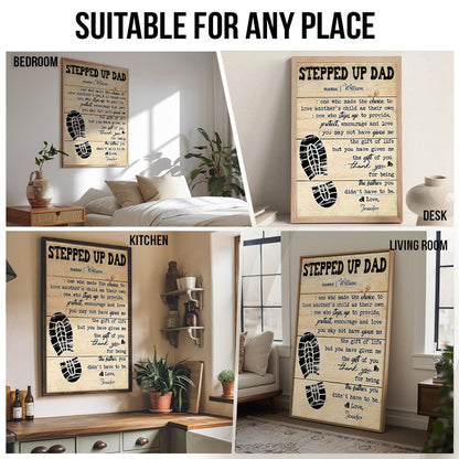 Stepped Up Dad Happy Father's Day - Personalized Poster/Canvas Print - Father's Day Gift For Step Dad
