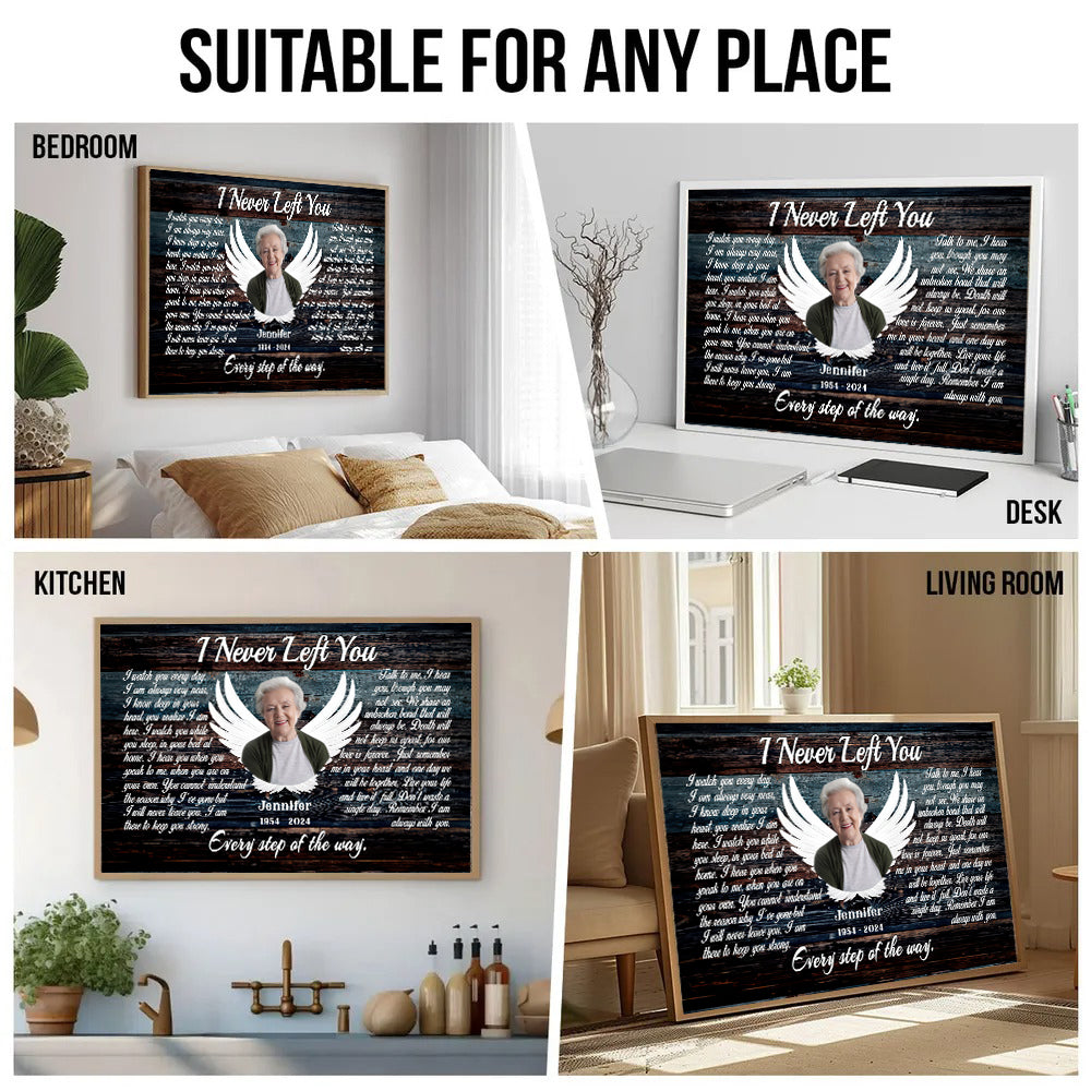 Loss of Mom, Wife - Custom Photo Angel Wings I Never Left You - Memorial Gift - Personalized Canvas For Family Members