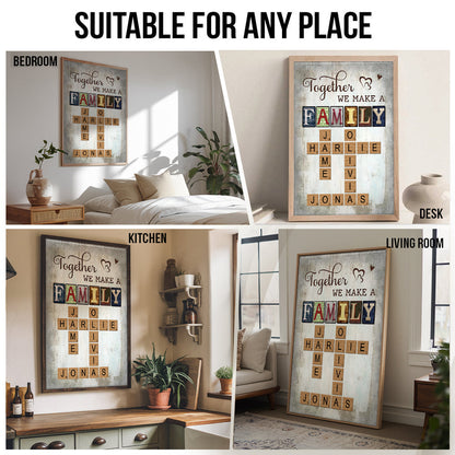 Together We Make A Family Crossword Art - Personalized Poster/Canvas Print - Gift For Family Members, Mom and Dad