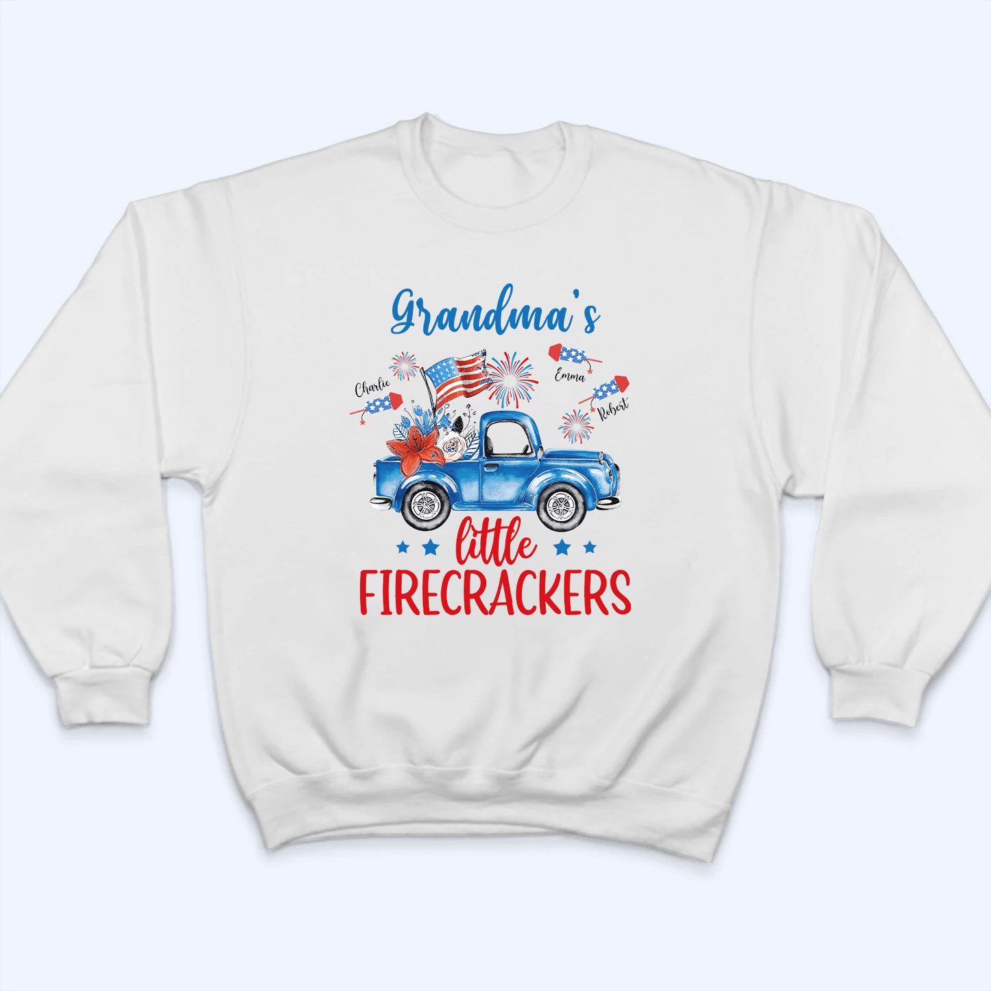 Grandma's Little Firecrackers 4th of July Patriotic - Personalized Custom T Shirt - Gift for Grandma/Nana/Mimi, Mom, Wife, Grandparent