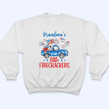 Grandma's Little Firecrackers 4th of July Patriotic - Personalized Custom T Shirt - Gift for Grandma/Nana/Mimi, Mom, Wife, Grandparent