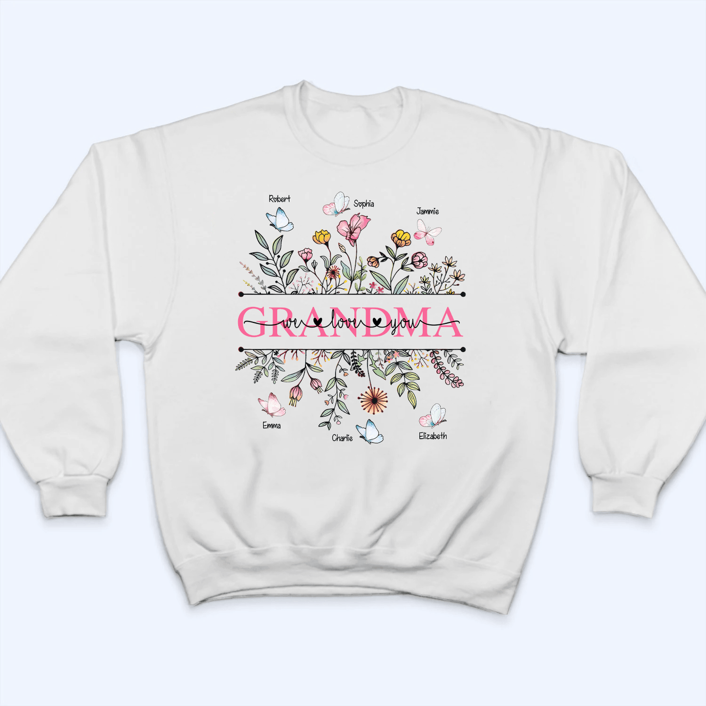 Wildflower Grandma We Love You - Personalized Custom T Shirt - Gift for Grandma/Nana/Mimi, Mom, Wife, Grandparent