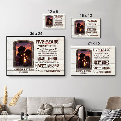 Custom Photo Five Years Together Couple - Personalized Poster/Canvas Print - Gift For Her/Him, Husband/Wife, Couples on Anniversary, Valentine's Day