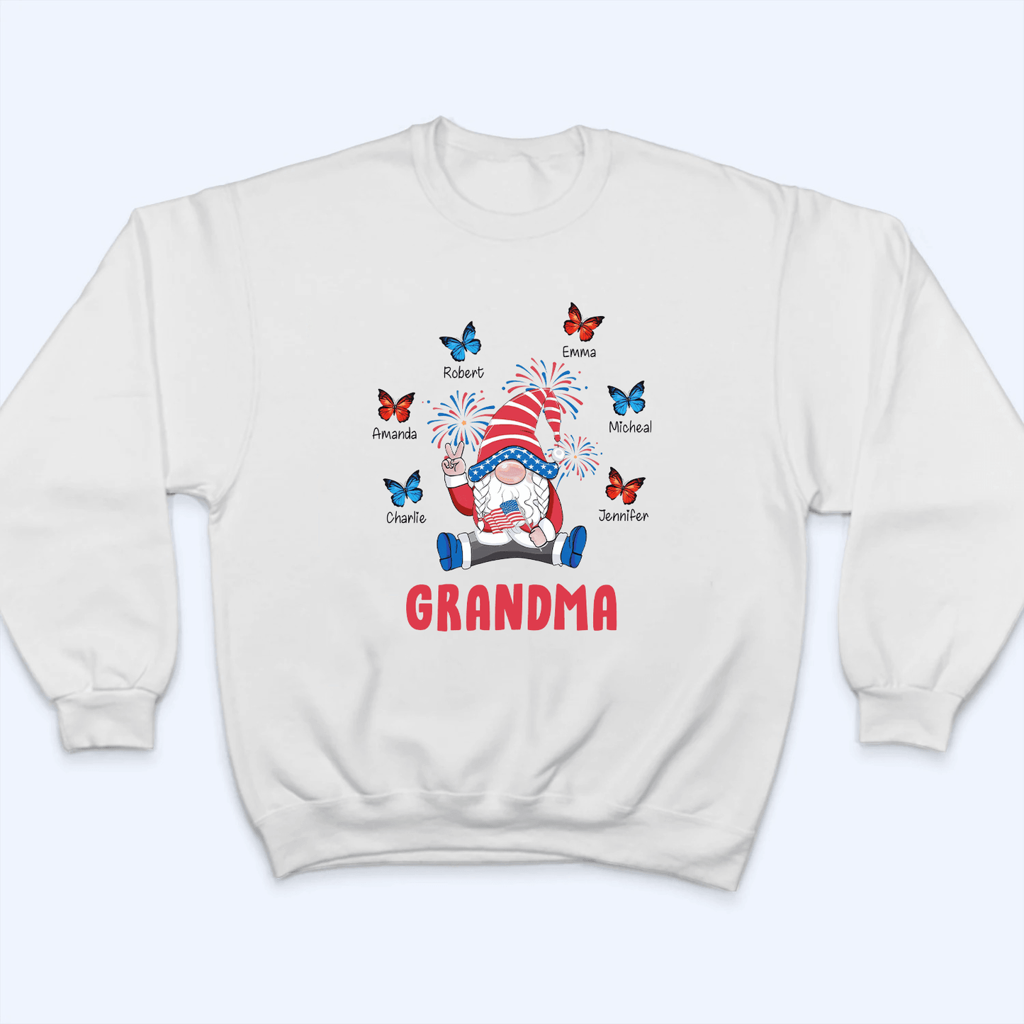 Gnome 4th Of July for Grandma Blessed With Grandkids Butterfly - Personalized Custom T Shirt - Gift for Grandma/Nana/Mimi, Mom, Wife, Grandparent