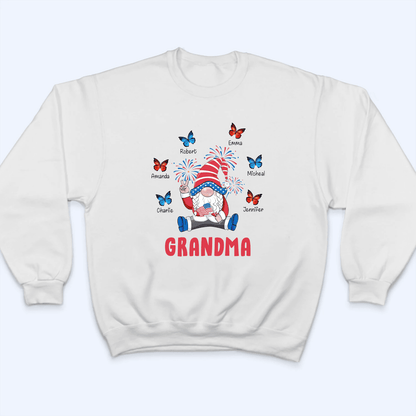 Gnome 4th Of July for Grandma Blessed With Grandkids Butterfly - Personalized Custom T Shirt - Gift for Grandma/Nana/Mimi, Mom, Wife, Grandparent