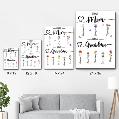 Birth Month Flower First Mom Now Grandma - Personalized Poster/Canvas - Gift For Gift For Grandma, Mom, Mother's Day