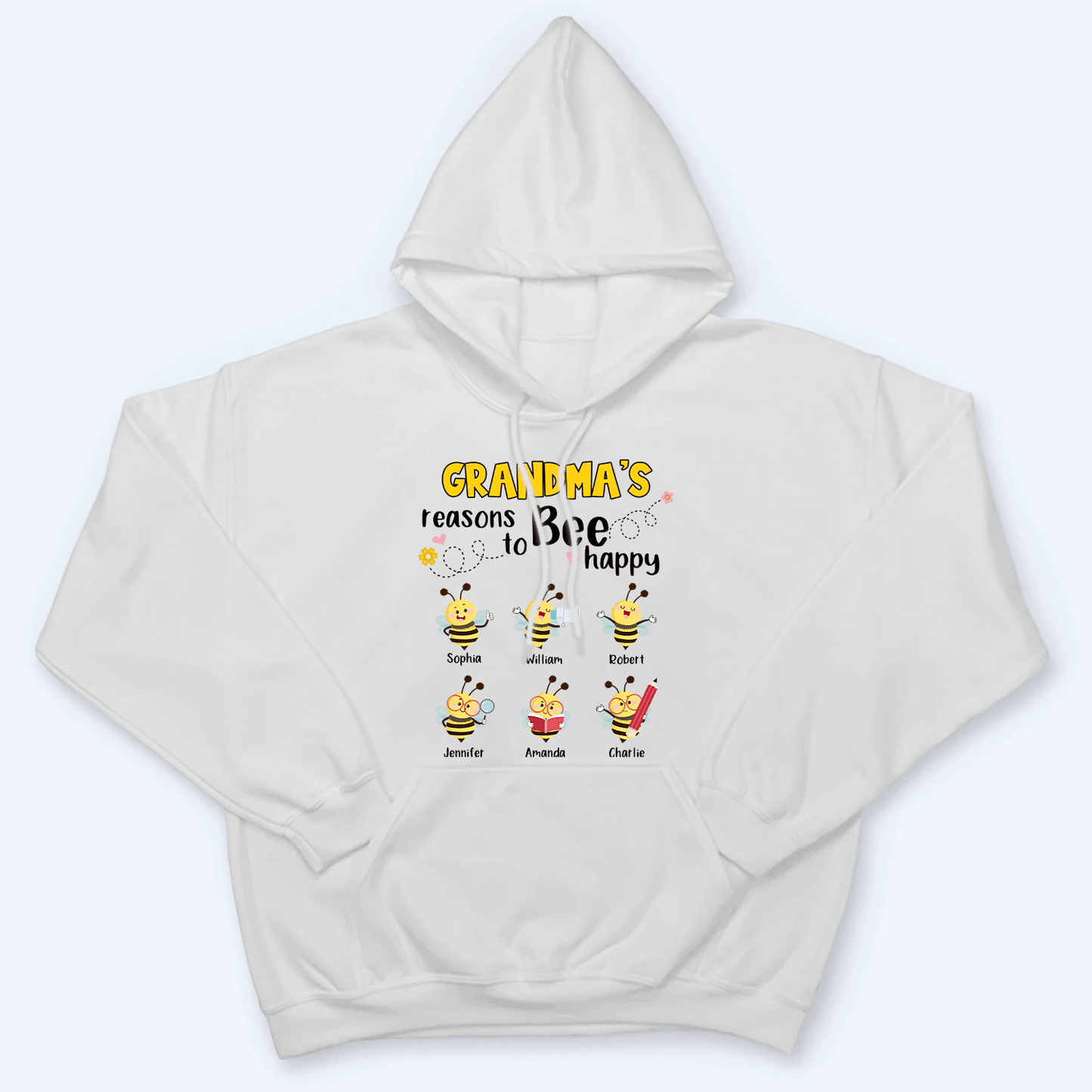 Grandma's Reasons To Bee Happy - Personalized Custom T Shirt - Gift for Grandma/Nana/Mimi, Mom, Wife, Grandparent