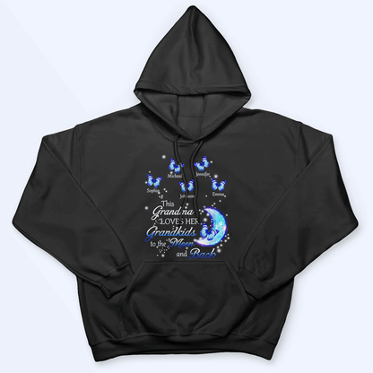 Custom Grandma T-shirt - Loves To The Moon & Back - Family Personalized Unisex, Hoodie, Sweatshirt - Mother’s Day, Birthday Gift For Mom, Grandma