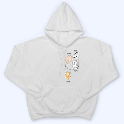 Cute Naughty Cat Climbing Pocket - Personalized Custom T Shirt - Gift For Cat Lovers, Pet Lovers, Cat Mom, Cat Dad