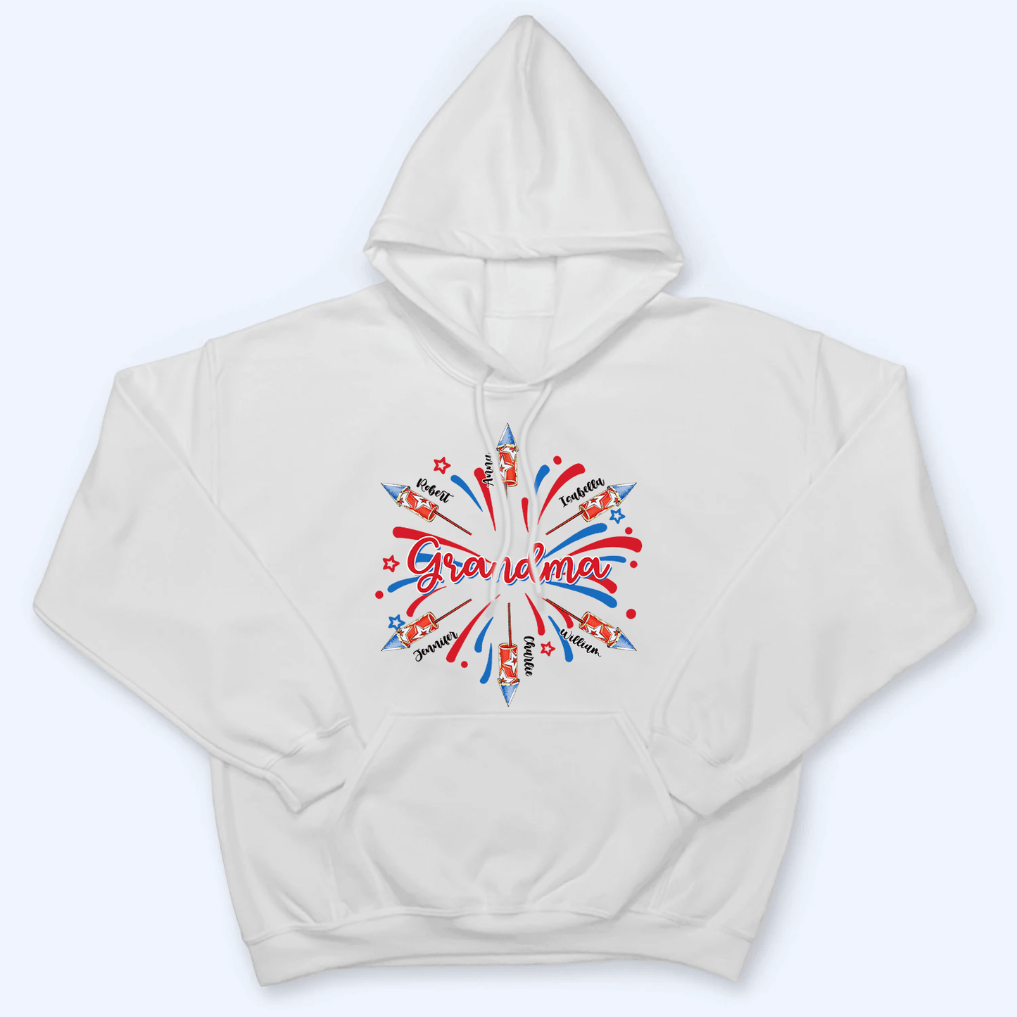Patriotic 4th of July Grandma With Grandkids Names - Personalized Custom T Shirt - Gift for Grandma/Nana/Mimi, Mom, Wife, Grandparent