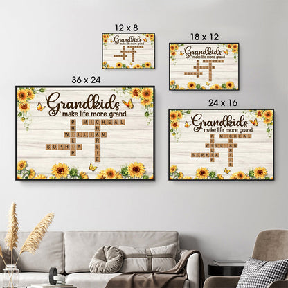Grandkids Make Life More Grand Crossword Puzzle Sunflower - Personalized Poster/Canvas - Gift for Grandma, Nana, Grandparent
