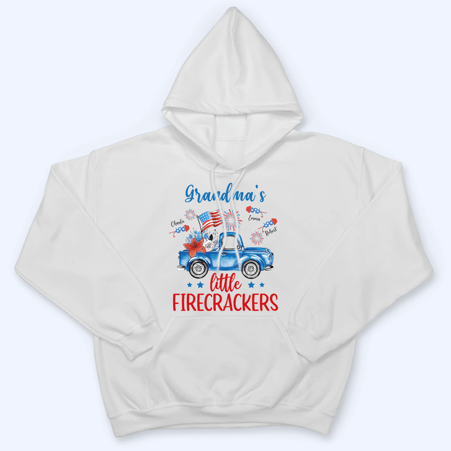 Grandma's Little Firecrackers 4th of July Patriotic - Personalized Custom T Shirt - Gift for Grandma/Nana/Mimi, Mom, Wife, Grandparent