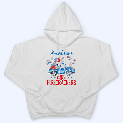 Grandma's Little Firecrackers 4th of July Patriotic - Personalized Custom T Shirt - Gift for Grandma/Nana/Mimi, Mom, Wife, Grandparent
